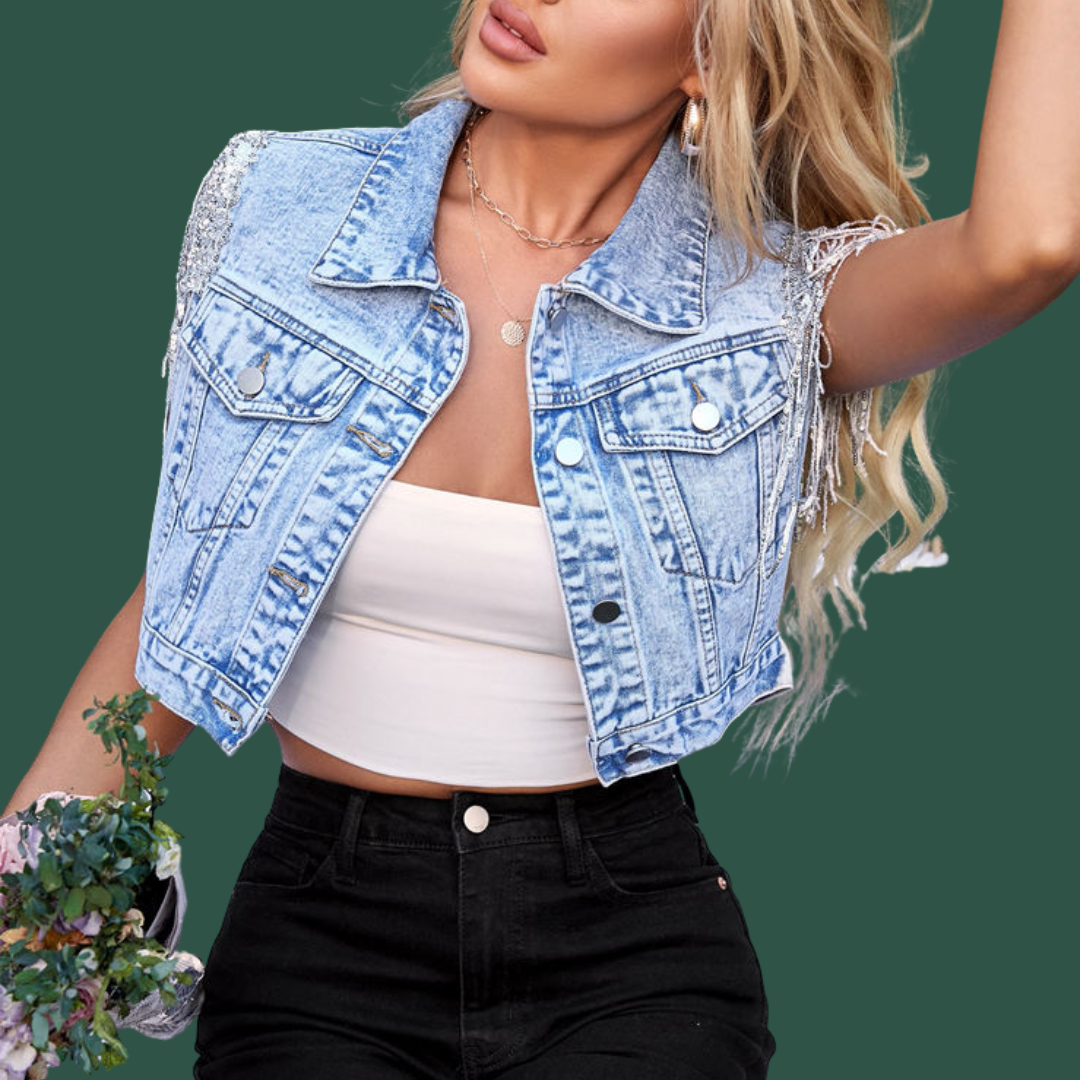 Ines – Statement-Jeansväst med Fransar