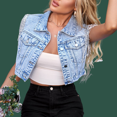 Ines – Statement-Jeansväst med Fransar