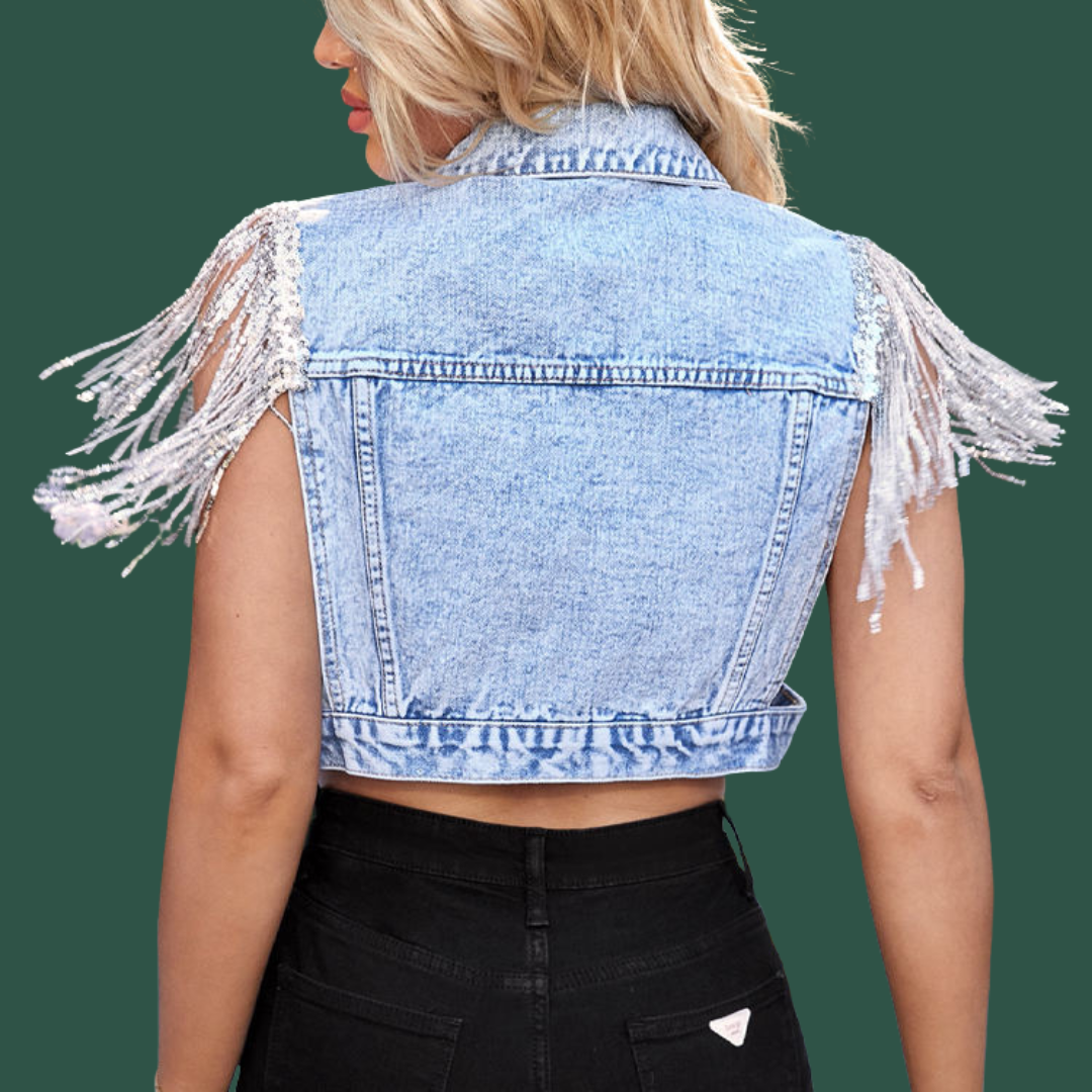 Ines – Statement-Jeansväst med Fransar